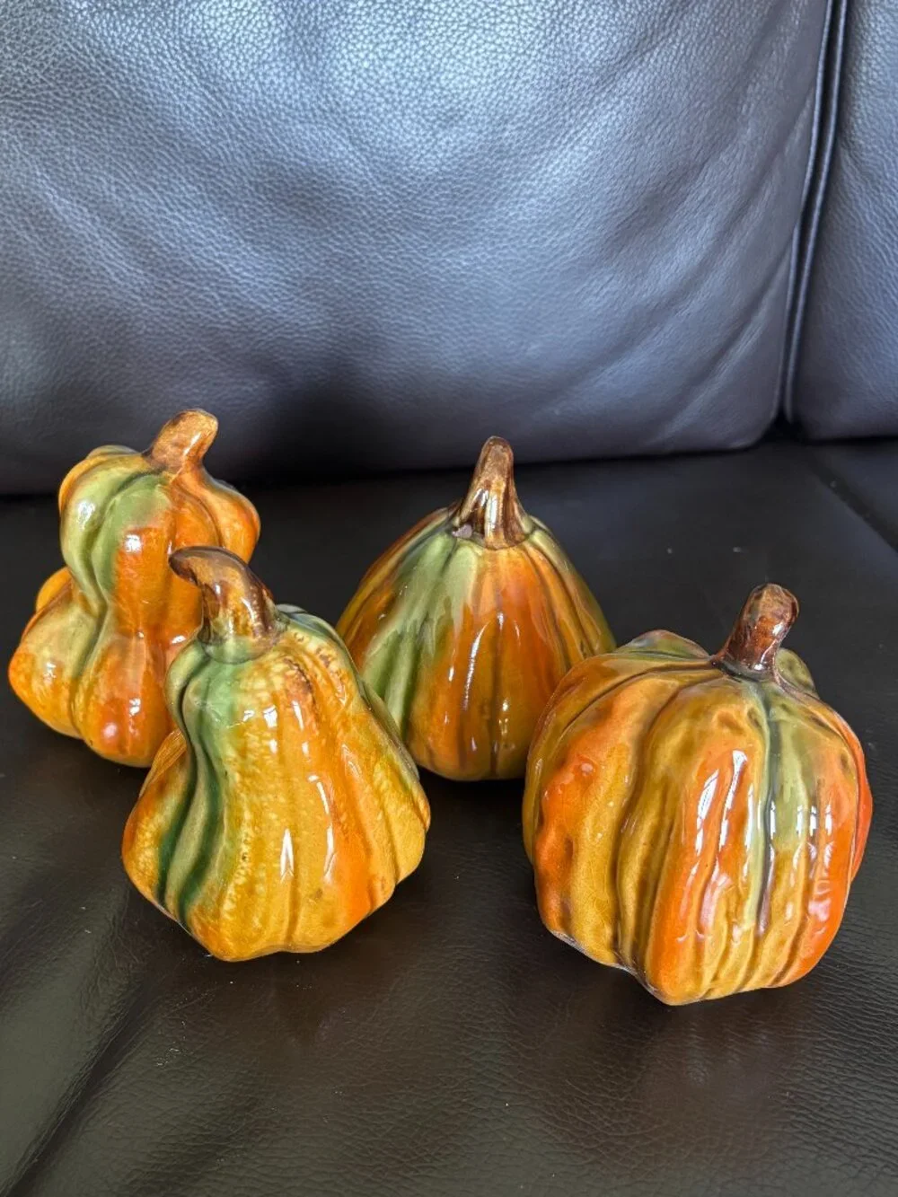 Set of 12 Mini Ceramic Gourds & Pumpkins | Orange & Green Fall Decor